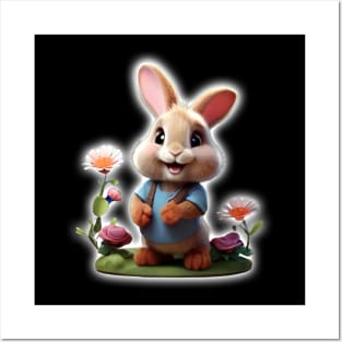 Floral Hopper bunny Posters and Art